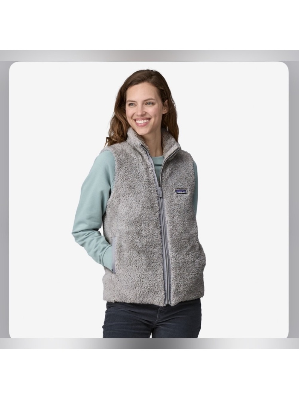 Patagonia Light Gray Sherpa Fleece Vest - Women's Zip Front